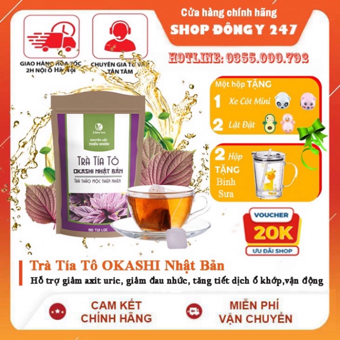 Trà Tía Tô OKASHI Nhật Bản ( Hỗ trợ bệnh Gút, Giảm chỉ số acid uric, Giảm đau xương khớp) - Bịch 60 túi lọc