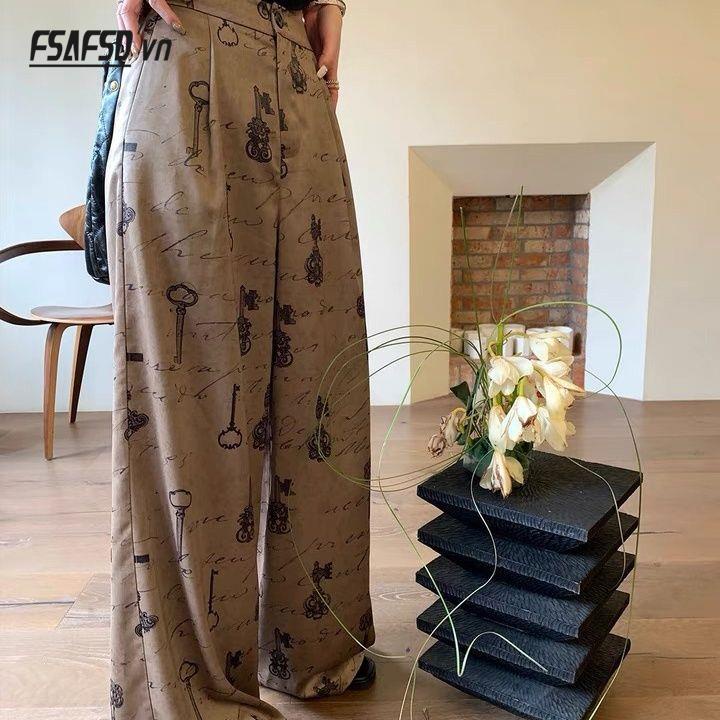 Quần Dài Vải Satin Ống Rộng In Họa Tiết Thời Trang Mùa Xuân Cho Nữ