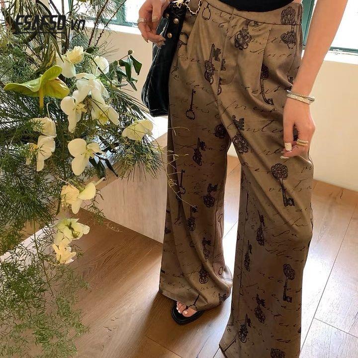Quần Dài Vải Satin Ống Rộng In Họa Tiết Thời Trang Mùa Xuân Cho Nữ