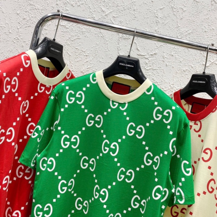 Áo Phông Nam Nữ GC in hoạ tiết vân chữ xích chéo monogram cổ bo chun dày dặn đẹp