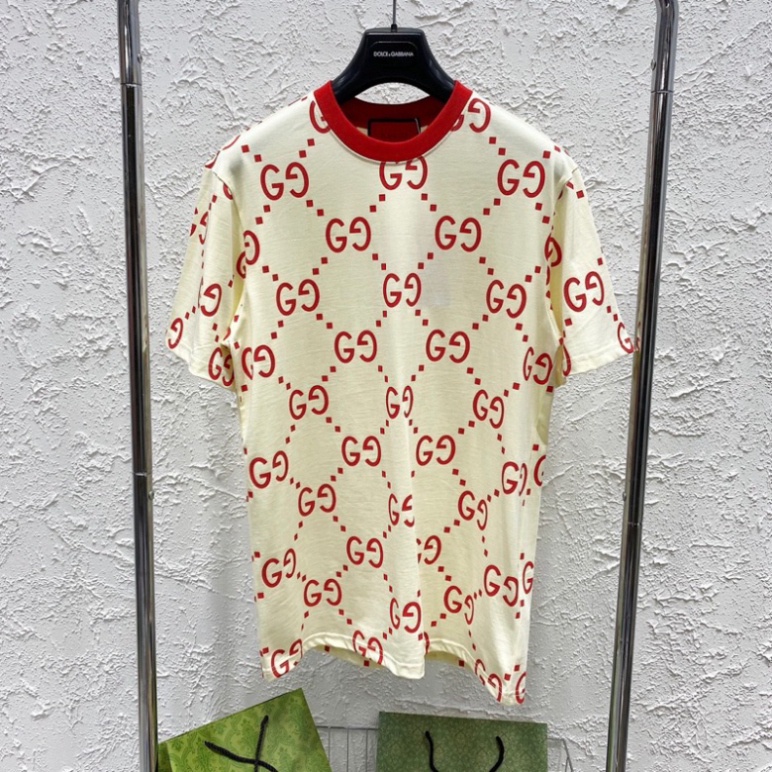 Áo Phông Nam Nữ GC in hoạ tiết vân chữ xích chéo monogram cổ bo chun dày dặn đẹp