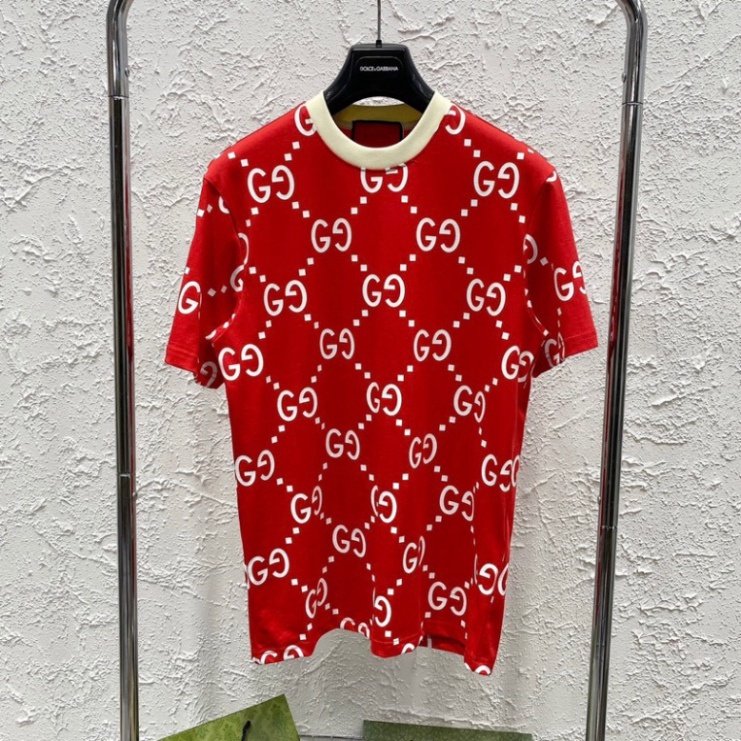 Áo Phông Nam Nữ GC in hoạ tiết vân chữ xích chéo monogram cổ bo chun dày dặn đẹp