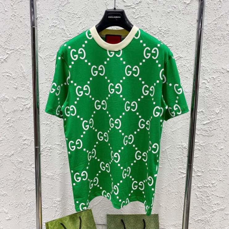 Áo Phông Nam Nữ GC in hoạ tiết vân chữ xích chéo monogram cổ bo chun dày dặn đẹp