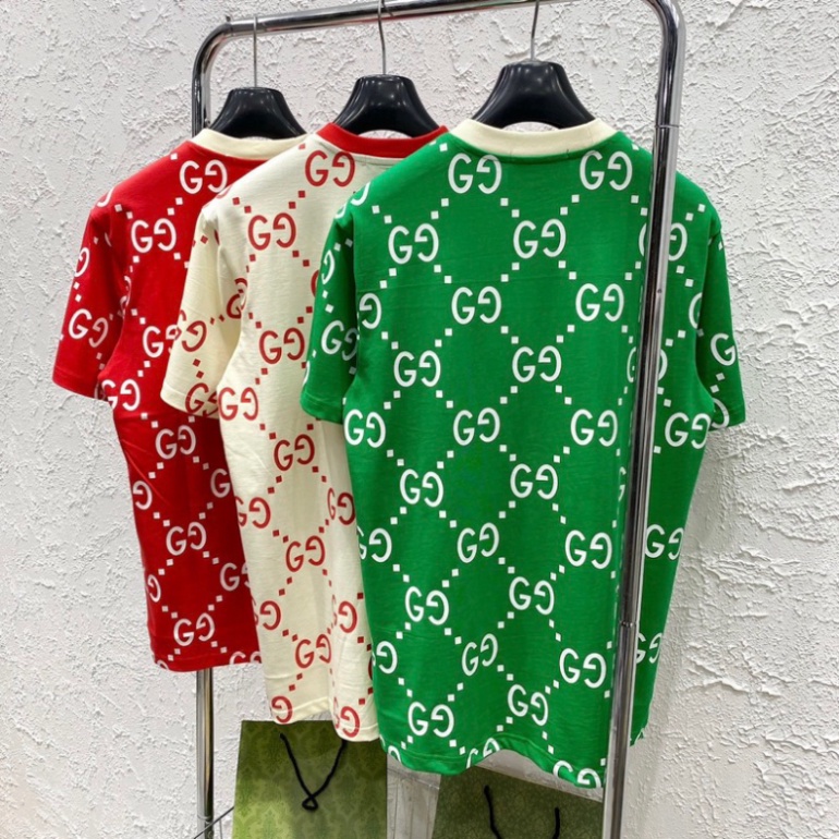 Áo Phông Nam Nữ GC in hoạ tiết vân chữ xích chéo monogram cổ bo chun dày dặn đẹp