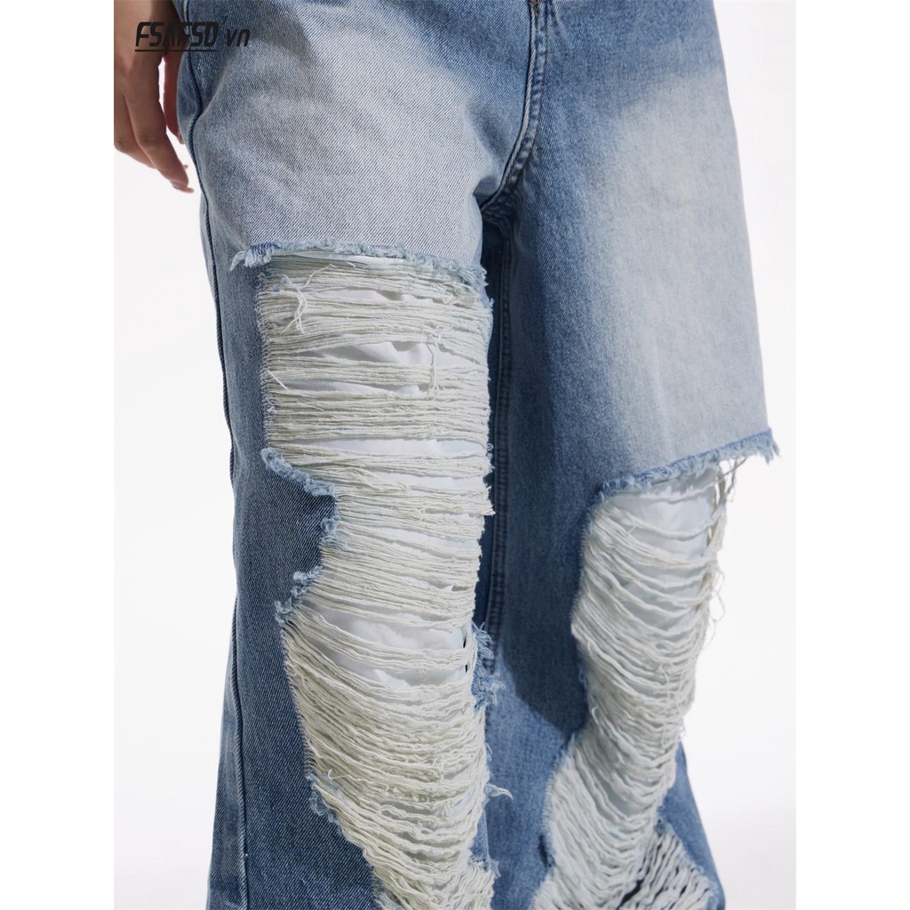 Quần Jean Ống Rộng Rách Gối Phong Cách Trẻ Trung Cá Tính Dành Cho Nam
