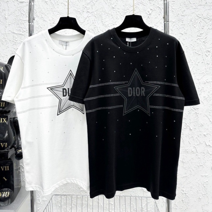 Áo Phông Nam Nữ DIOR In Chấm Sao Phối Vạch CD Phong Cách Streetwear - Áo Cộc Tay Siêu Cấp Chất Cottong Mặc Đi Chơi Cự