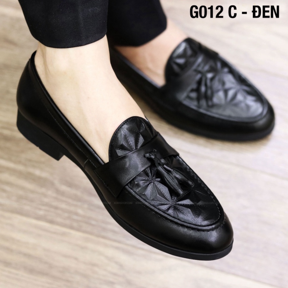 Giày Lười Da Nam công sở giá rẻ Dập Vân 3D Có Chuông Mã G012