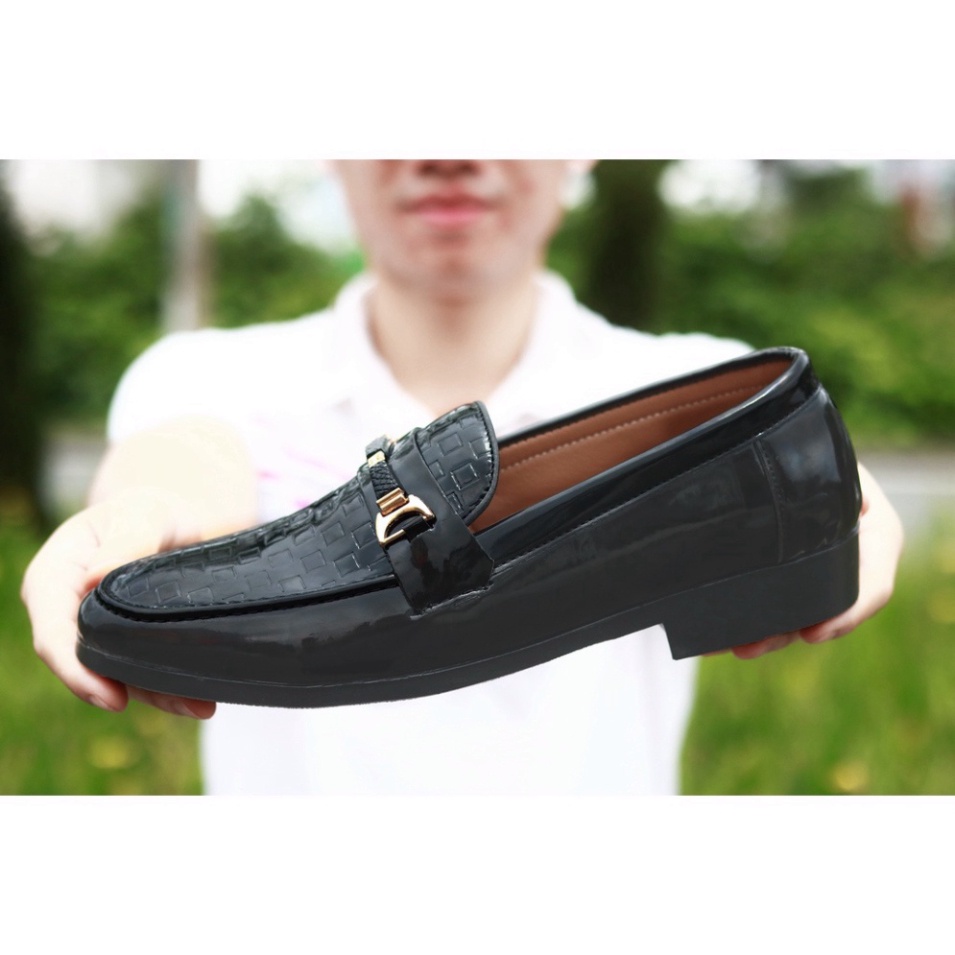 Giày Lười Nam Đẹp - Giày Da Nam Da Bóng korea Có Đai Vàng, Mã L157