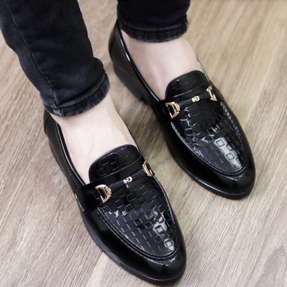 Giày Lười Nam Đẹp - Giày Da Nam Da Bóng korea Có Đai Vàng, Mã L157