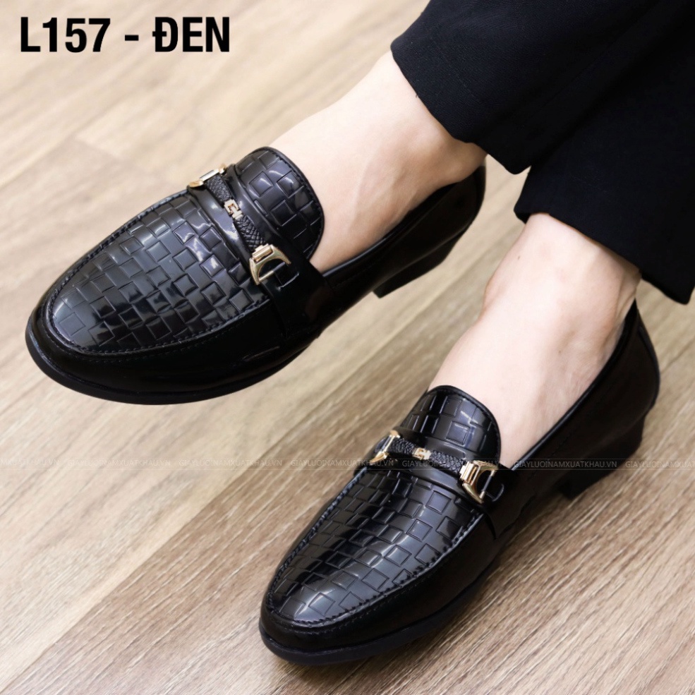 Giày Lười Nam Đẹp - Giày Da Nam Da Bóng korea Có Đai Vàng, Mã L157