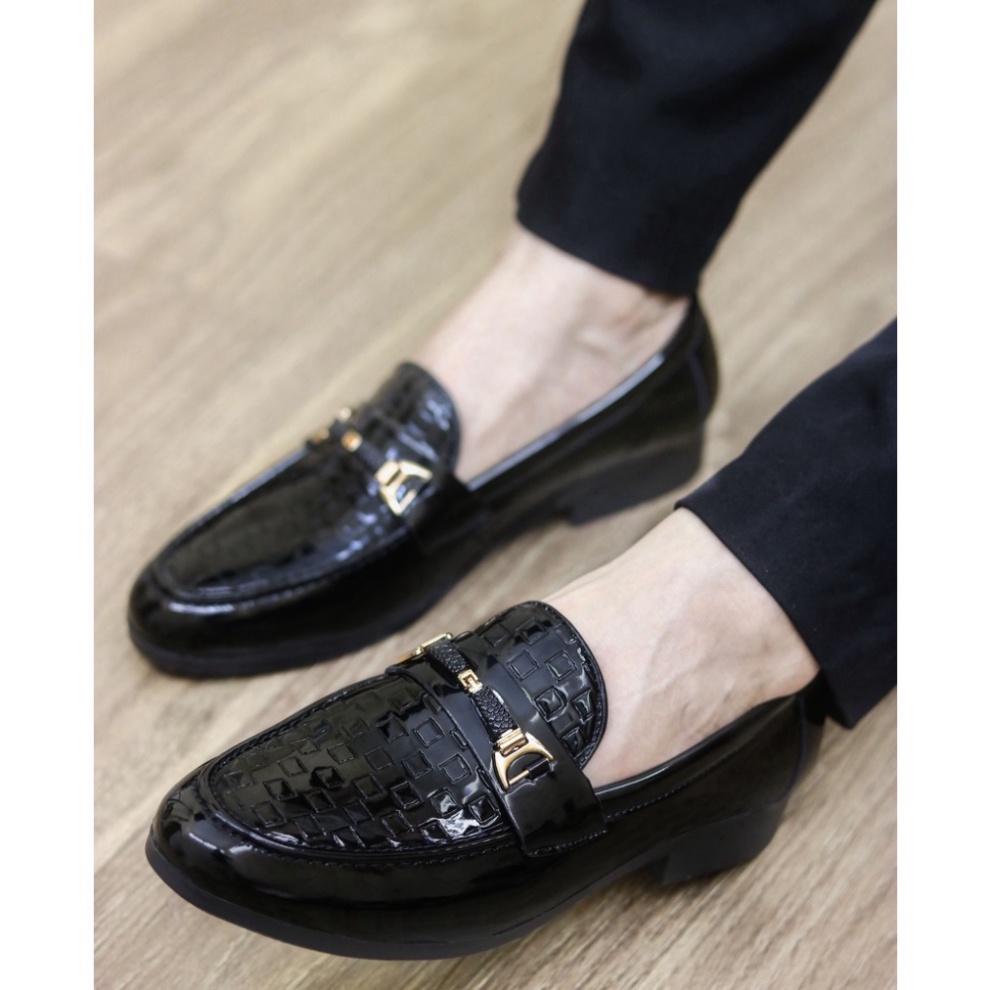 Giày Lười Nam Đẹp - Giày Da Nam Da Bóng korea Có Đai Vàng, Mã L157