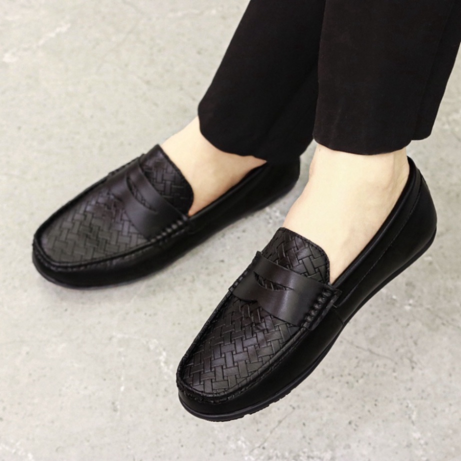 Giày mọi nam giá rẻ, giày lười da nam đế bệt đã khâu chỉ chuyên dụng siêu bền mã M012