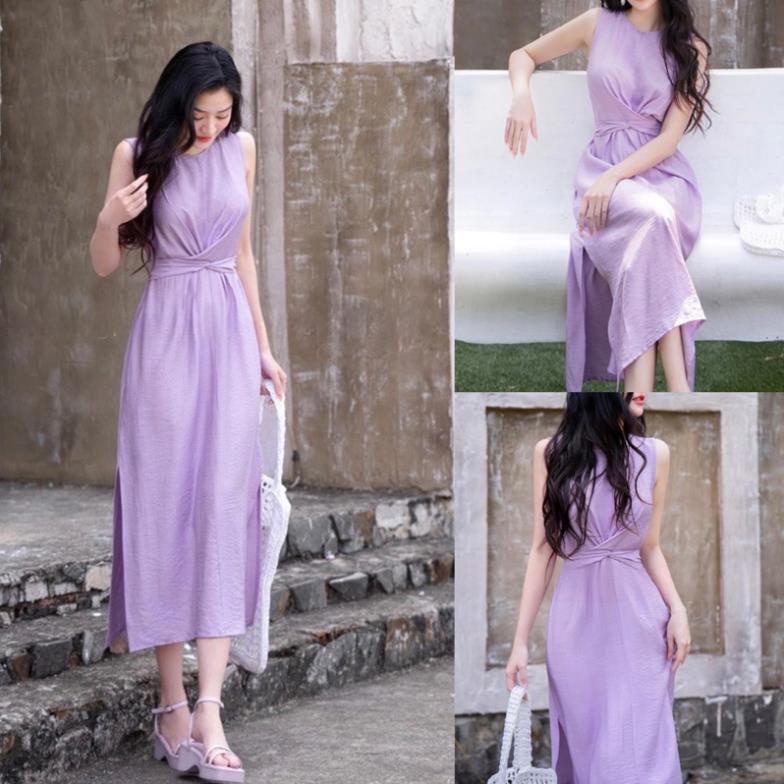 Bán sỉ Đầm sát nách Z.RR đũi tơ mềm xẻ tà hàng đẹp