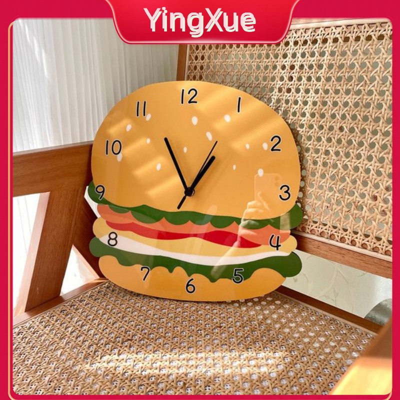 Đồng Hồ Treo Tường Hình Hamburger Hoạt Hình Sáng Tạo Trang Trí Cửa Hàng Thức Ăn Nhanh Gà Rán Không