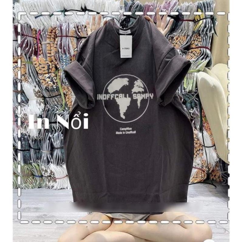 Áo thun nữ tay lỡ form rộng chất cotton su in trái đất  phong cách Hàn Quốc