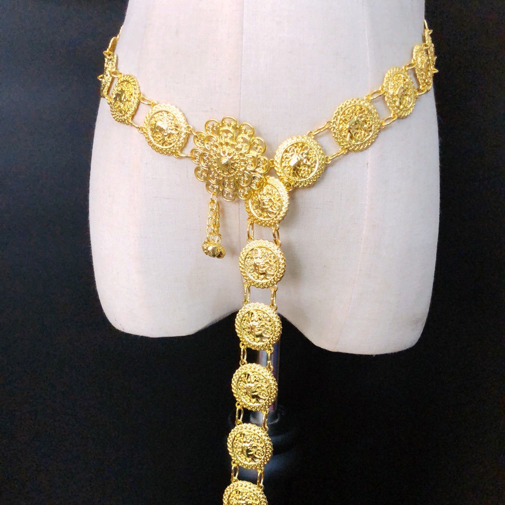 Thắt Lưng Chuỗi Xích Tsuba Màu Vàng Phong Cách Bohemian Dùng Để Biểu Diễn Sân Khấu