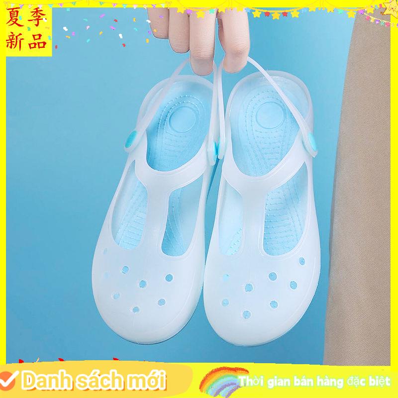 Giày Sandal Jelly Chống Trượt Thiết Kế Đục Lỗ Thời Trang Đi Biển Cho Mẹ Bầu