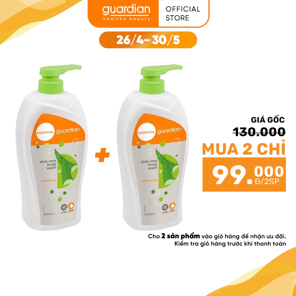 Sữa Tắm Tươi Mát Guardian Essential Aloe Vera Body Wash Chiết Xuất Lô Hội / Nha Đam 1000ml