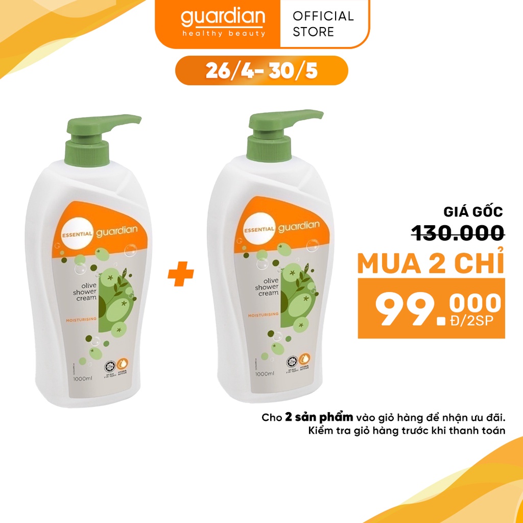 Sữa Tắm Dạng Kem Dưỡng Ẩm Guardian Essential Olive Moisturising Shower Cream Chiết Xuất Ô Liu 1000ml