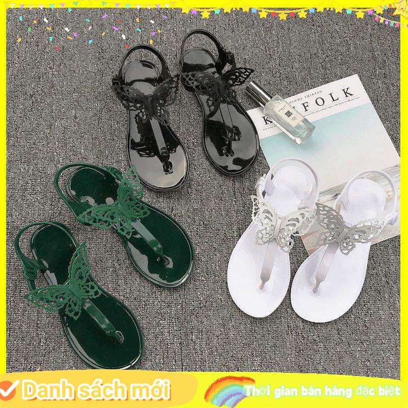 Giày Sandal Xỏ Ngón Bằng Nhựa Đính Hoa Màu Sắc Ngọt Ngào Thời Trang Đi Biển Cho Nữ
