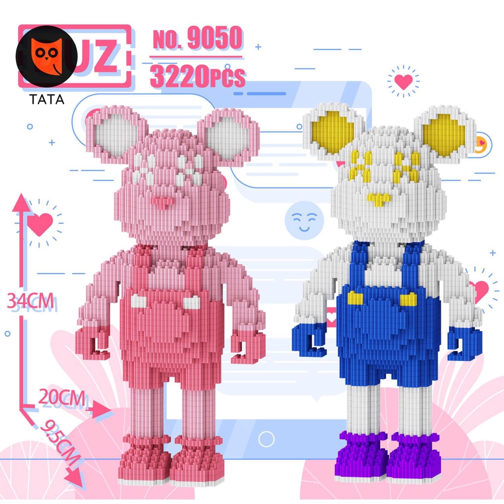 ◐✙Tương thích với LEGO Lưới Đỏ Bạo Lực Gấu Kết Hợp Hạt Nhỏ Khối Xây Dựng Quà Trang Trí Đồ Chơi Trẻ Em