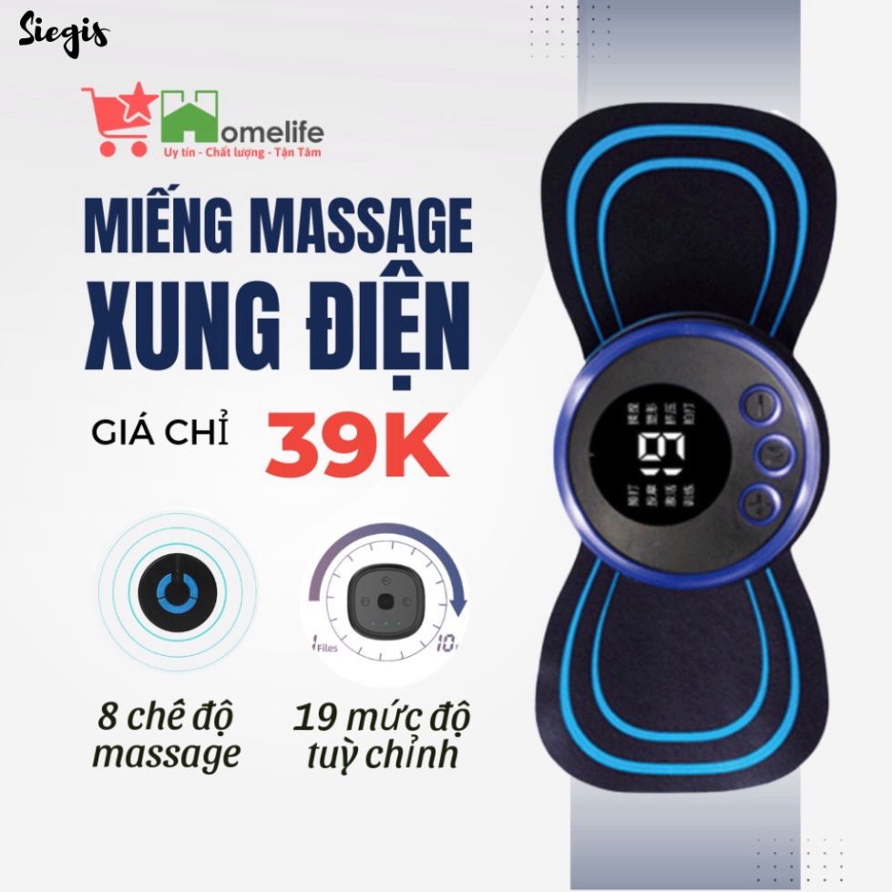 Miếng dán massage xung điện cổ vai gáy, bắp tay, lưng 10 chế độ mát-xa, pin sạc - Máy massage mini toàn thân an toàn
