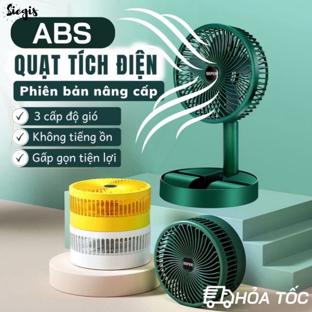 Quạt tích điện để bàn gấp gọn Mini Super 3 cấp độ gió siêu bền cáp sạc USB, tiện lợi - Siegis