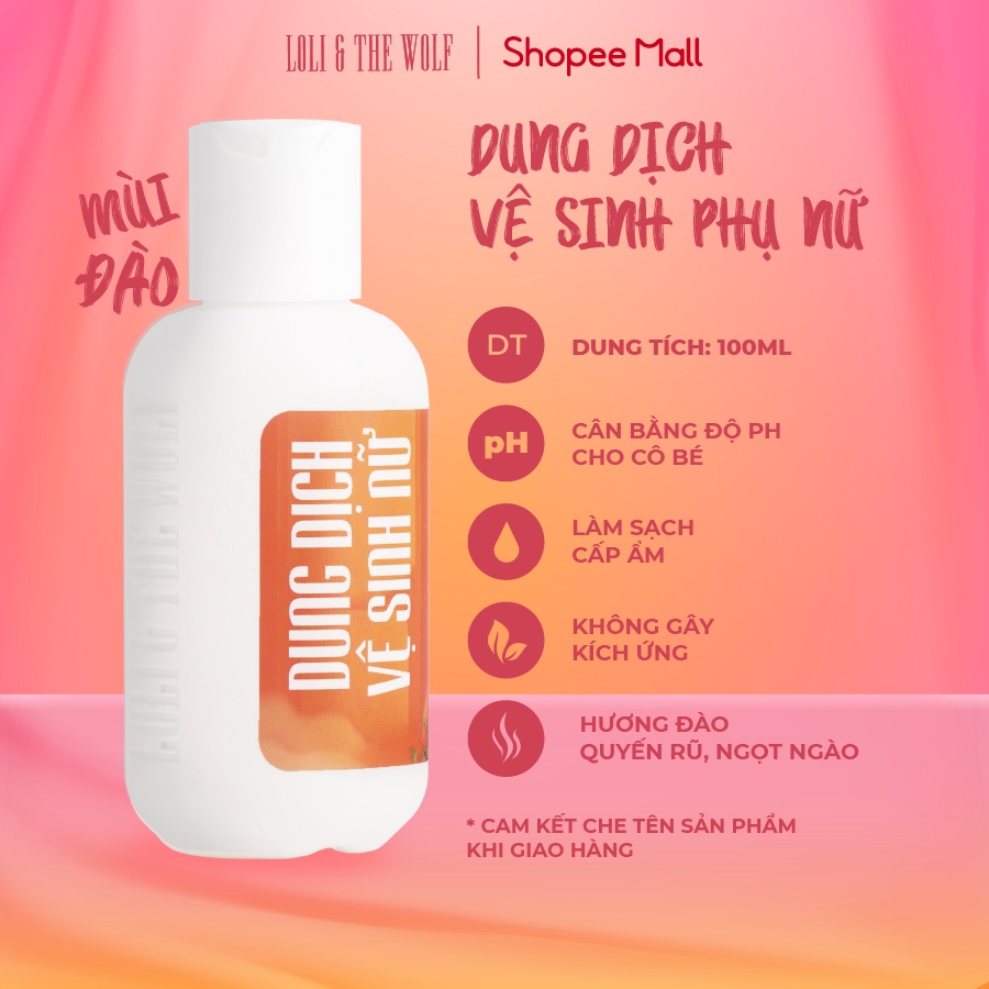 Dung Dịch Vệ Sinh Phụ Nữ Loli & The Wolf Mùi Đào Thơm Mát Thành Phần Tự Nhiên Chai 100ml