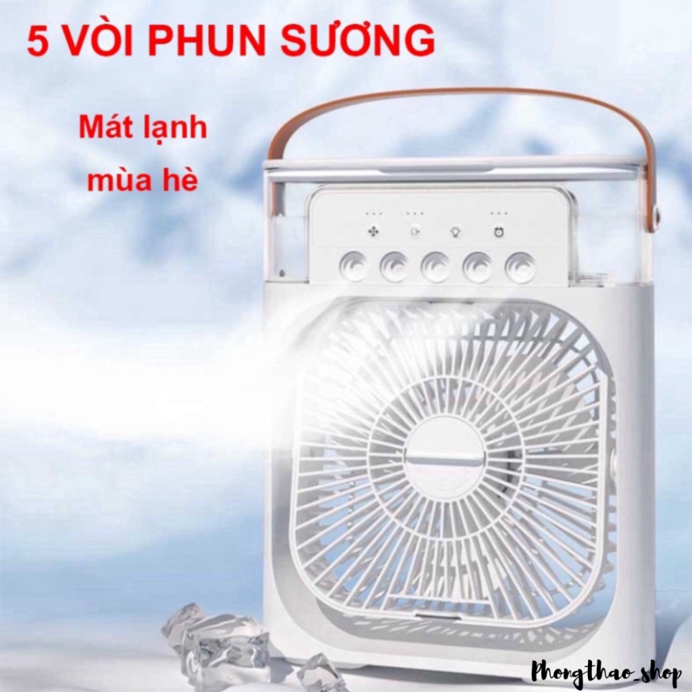 Quạt phun sương để bàn nhỏ gọn, Quạt mini để bàn tiện lợi, Có 5 vòi phun sương kèm đèn led 7 màu tùy chỉnh PT93