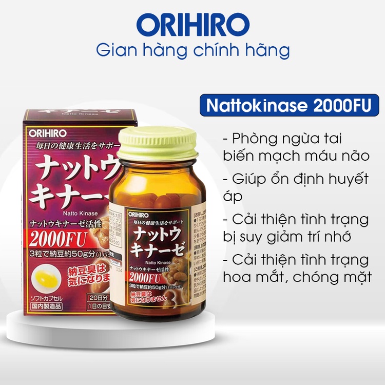 Viên uống hỗ trợ tai biến đột quỵ Nattokinase 2000 Orihiro 60 viên
