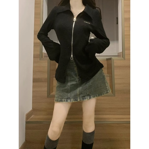 Jiashucheng Chân Váy Denim Chữ a Lưng Cao Dáng Ôm Phong Cách Retro Mỹ Mùa Hè Mới Cho Nữ