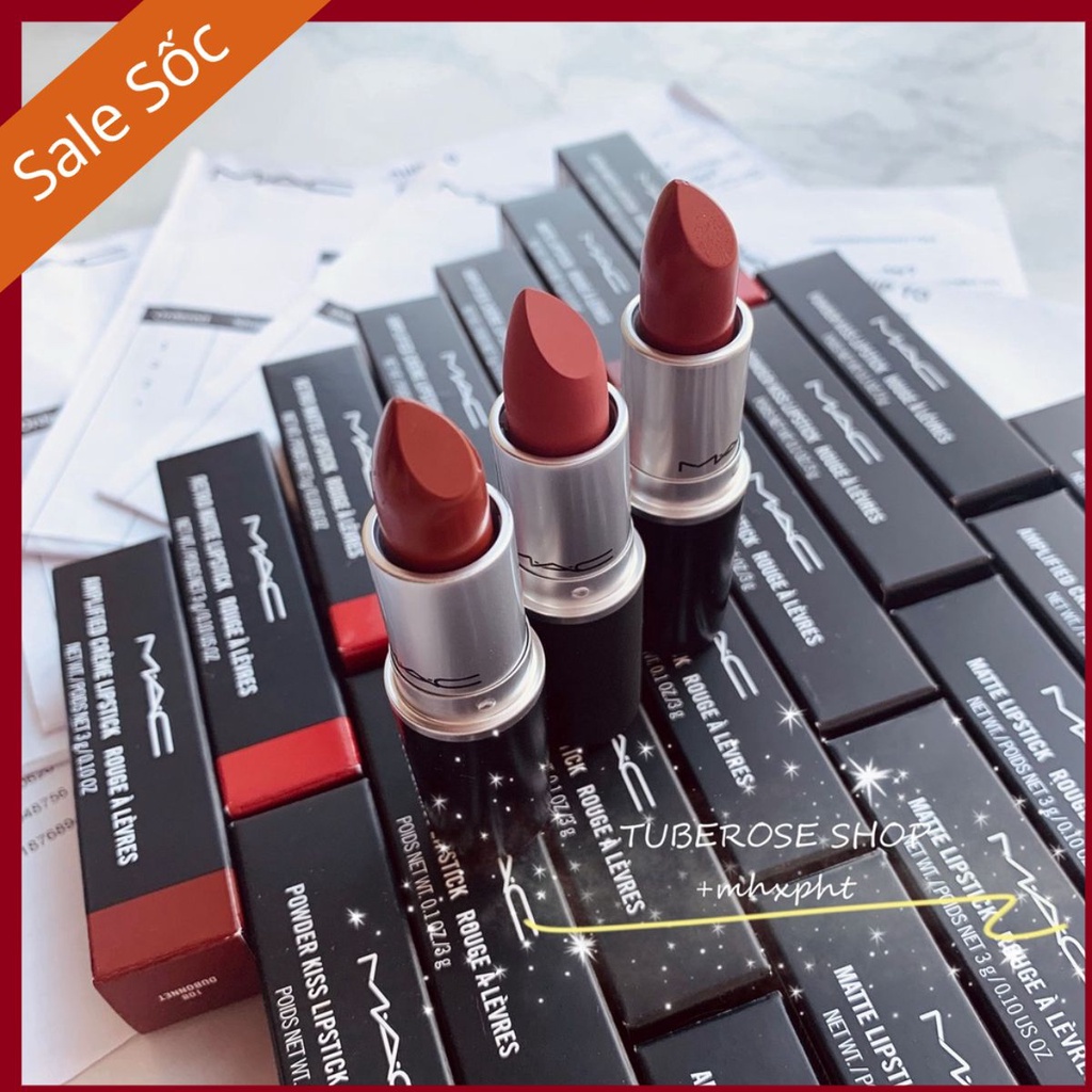 Sale Sốc Son MAC Chính Hãng - Son Mac Thỏi Chính Hãng Chili, Ruby woo, Matte, Power Kiss Fullbox