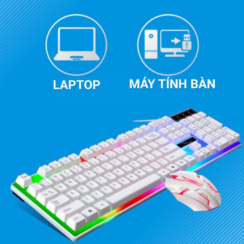 BÀN PHÍM MÁY TÍNH GIẢ CƠ CÓ DÂY NÚT VUÔNG G21B CÓ LED 7 MÀU KÈM CHUỘT LED RGB TỰ ĐỔI MÀU BẢO HÀNH 6 THÁNG
