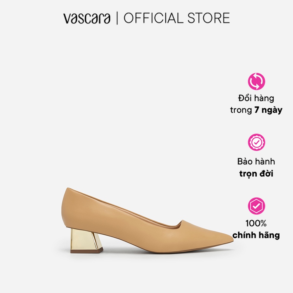 Vascara Giày Bít Mũi Nhọn Gót Trụ Màu Gold Tráng Gương - BMN 0535