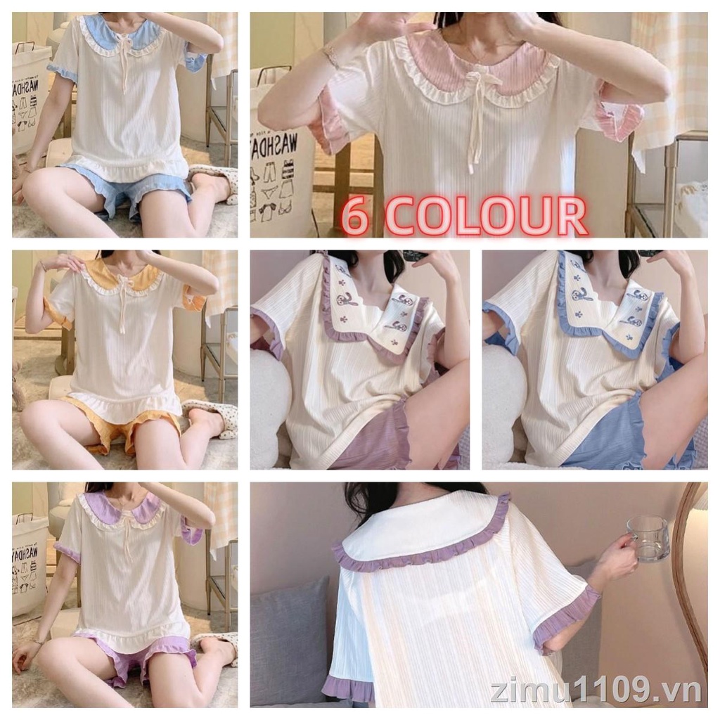 Dồ ngủ Váy ngủ【6 tùy chọn màu】（M-2XL）Bộ Đồ Ngủ Mỏng Dáng Rộng Cổ Búp Bê Thêu Hoạt Hình Nhật Bản 6 Màu Tùy Chọn Thời Trang Mùa Hè Cho Nữ