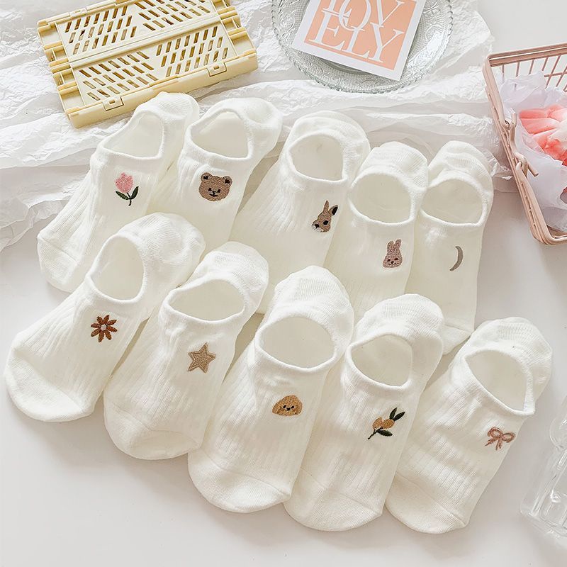 Vớ Cotton Cổ Thấp Mỏng Màu Trắng Thời Trang Mùa Hè Cho Nữ