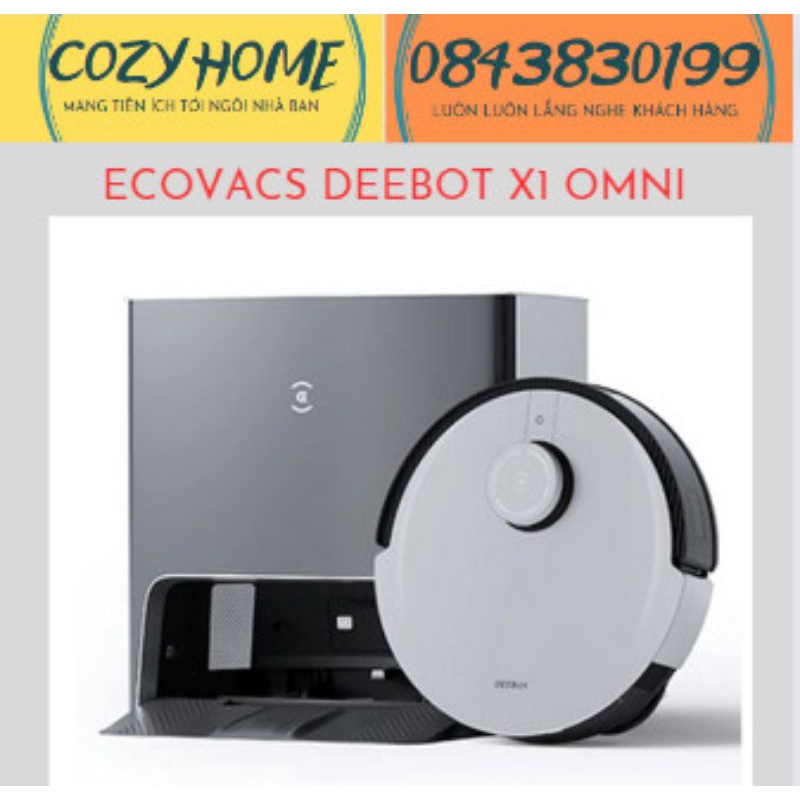 Robot Hút Bụi Lau Nhà Ecovacs Deebot X1 OMNI - Tự Động Đổ Rác và Tự Động Giặt Khăn Lau