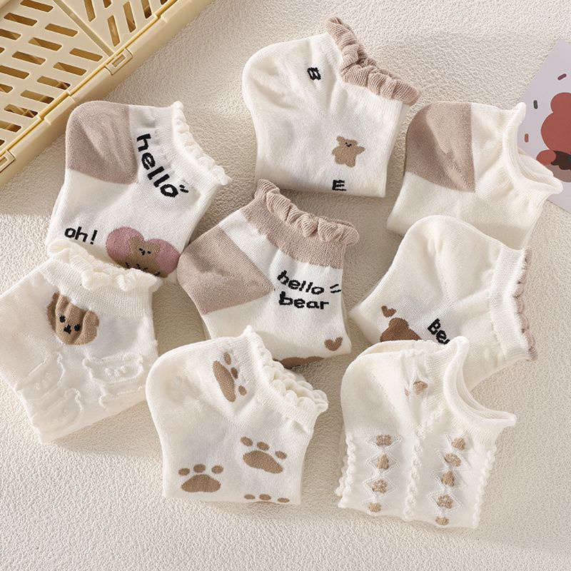 Vớ Thuyền Phối Ren Họa Tiết Gấu Hoạt Hình Phong Cách Preppy Nhật Bản Dễ Phối Đồ Thời Trang Mùa Hè Cho