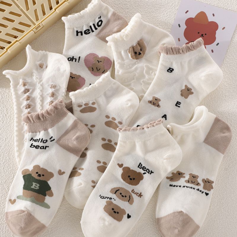 Vớ Thuyền Phối Ren Họa Tiết Gấu Hoạt Hình Phong Cách Preppy Nhật Bản Dễ Phối Đồ Thời Trang Mùa Hè Cho