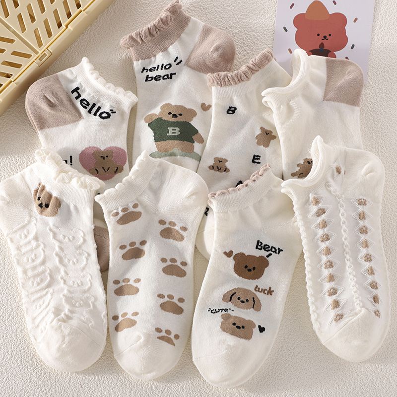 Vớ Thuyền Phối Ren Họa Tiết Gấu Hoạt Hình Phong Cách Preppy Nhật Bản Dễ Phối Đồ Thời Trang Mùa Hè Cho