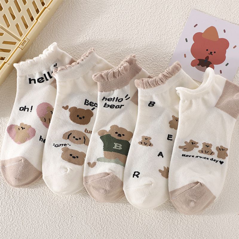 Vớ Thuyền Phối Ren Họa Tiết Gấu Hoạt Hình Phong Cách Preppy Nhật Bản Dễ Phối Đồ Thời Trang Mùa Hè Cho