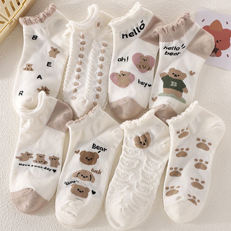 Vớ Thuyền Phối Ren Họa Tiết Gấu Hoạt Hình Phong Cách Preppy Nhật Bản Dễ Phối Đồ Thời Trang Mùa Hè Cho