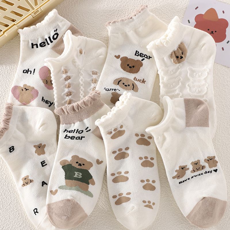 Vớ Thuyền Phối Ren Họa Tiết Gấu Hoạt Hình Phong Cách Preppy Nhật Bản Dễ Phối Đồ Thời Trang Mùa Hè Cho