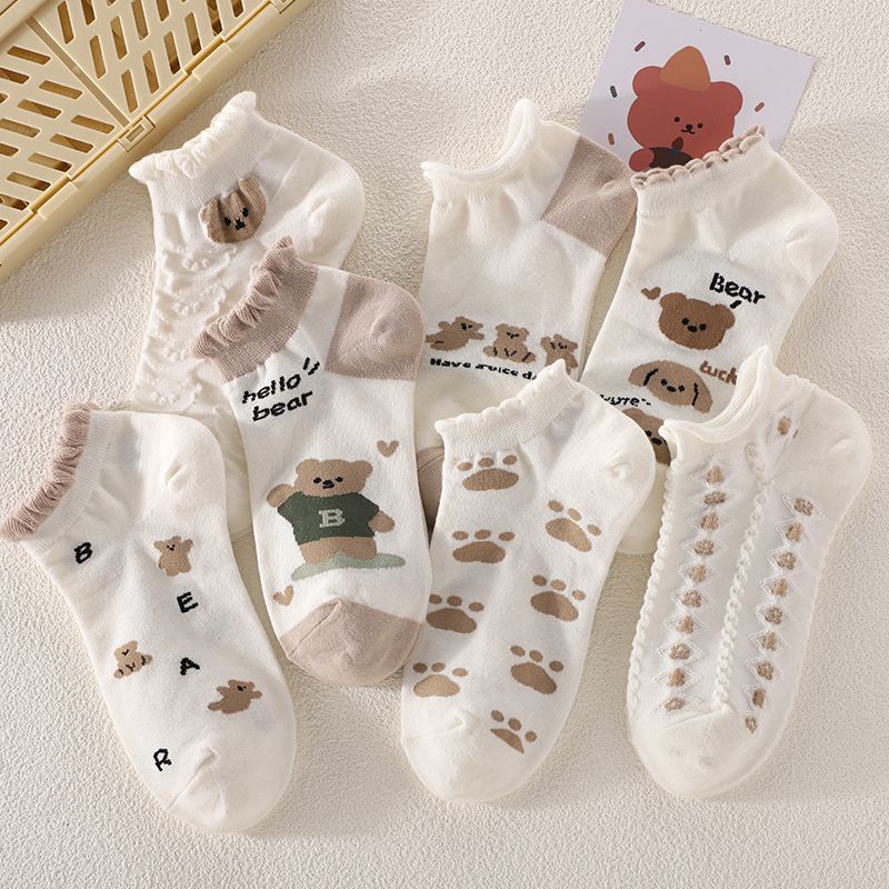 Vớ Thuyền Phối Ren Họa Tiết Gấu Hoạt Hình Phong Cách Preppy Nhật Bản Dễ Phối Đồ Thời Trang Mùa Hè Cho