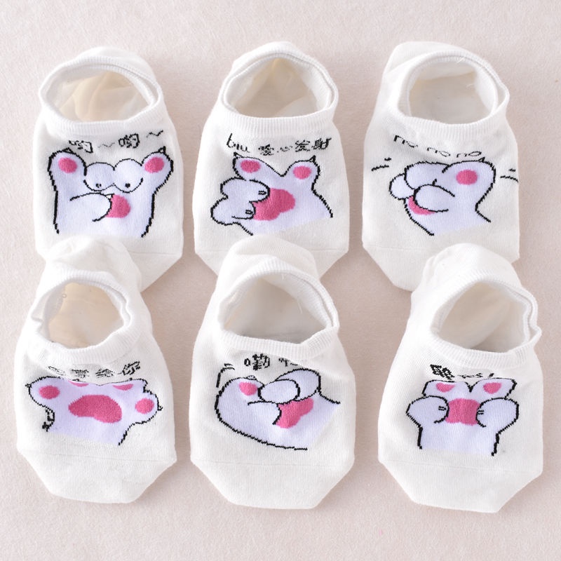 Vớ Thuyền Mỏng Màu Trắng Miệng Nông In Hình Chân Mèo Hoạt Hình Dễ Thương Không Rơi Thời Trang Mùa Hè
