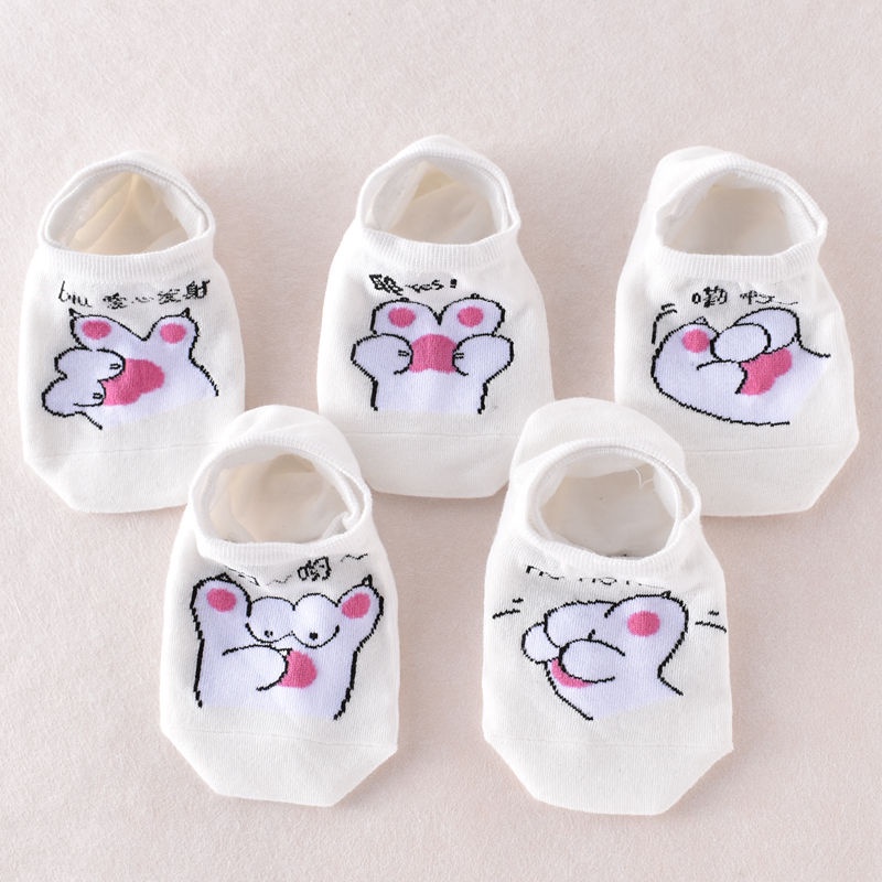 Vớ Thuyền Mỏng Màu Trắng Miệng Nông In Hình Chân Mèo Hoạt Hình Dễ Thương Không Rơi Thời Trang Mùa Hè