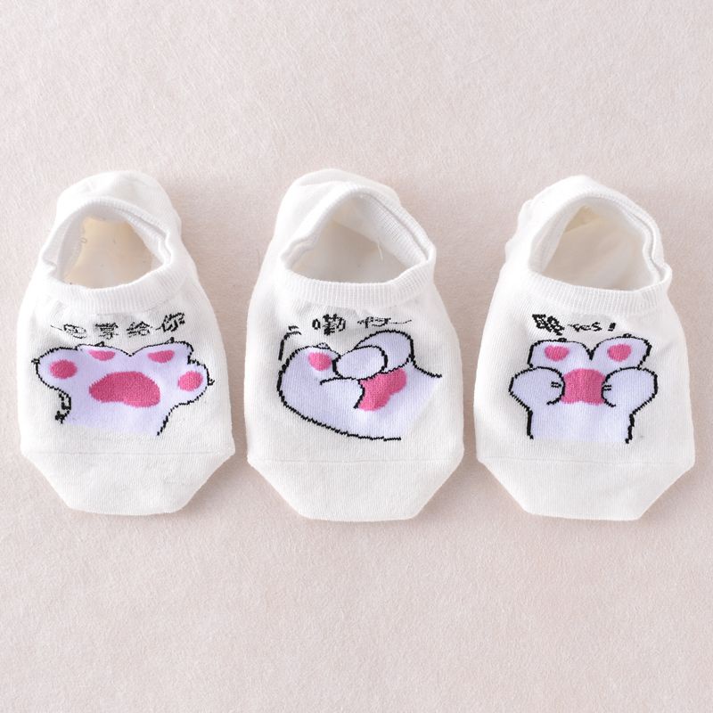 Vớ Thuyền Mỏng Màu Trắng Miệng Nông In Hình Chân Mèo Hoạt Hình Dễ Thương Không Rơi Thời Trang Mùa Hè