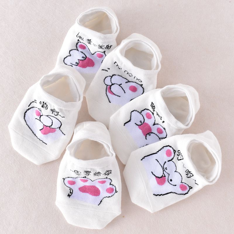 Vớ Thuyền Mỏng Màu Trắng Miệng Nông In Hình Chân Mèo Hoạt Hình Dễ Thương Không Rơi Thời Trang Mùa Hè