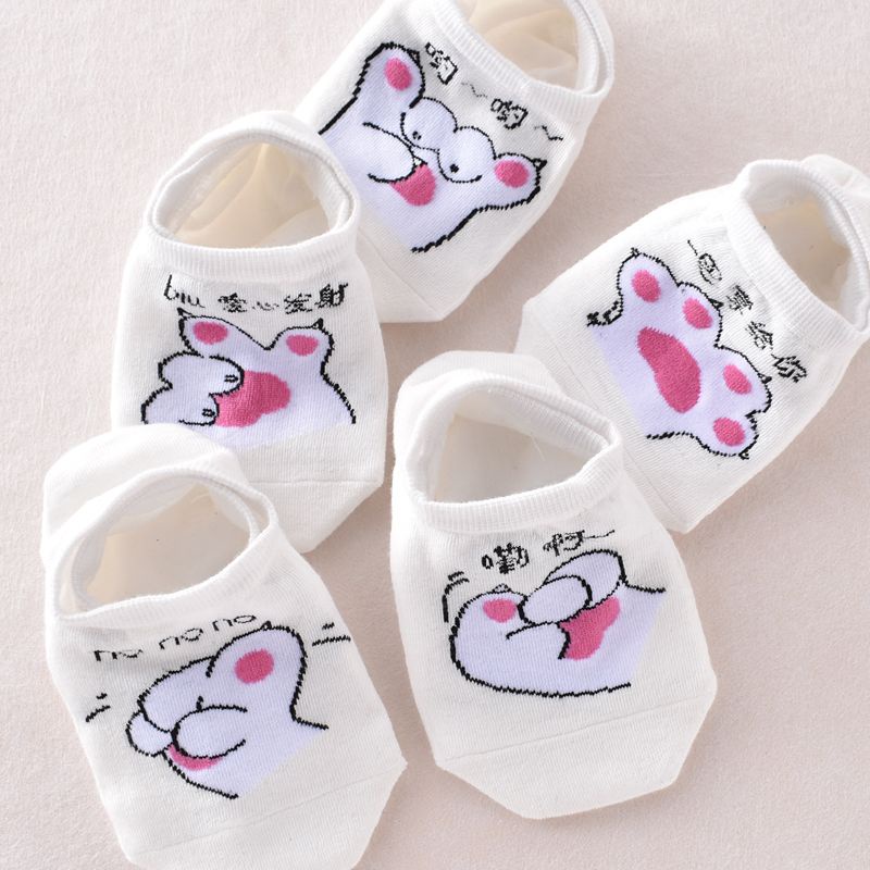 Vớ Thuyền Mỏng Màu Trắng Miệng Nông In Hình Chân Mèo Hoạt Hình Dễ Thương Không Rơi Thời Trang Mùa Hè