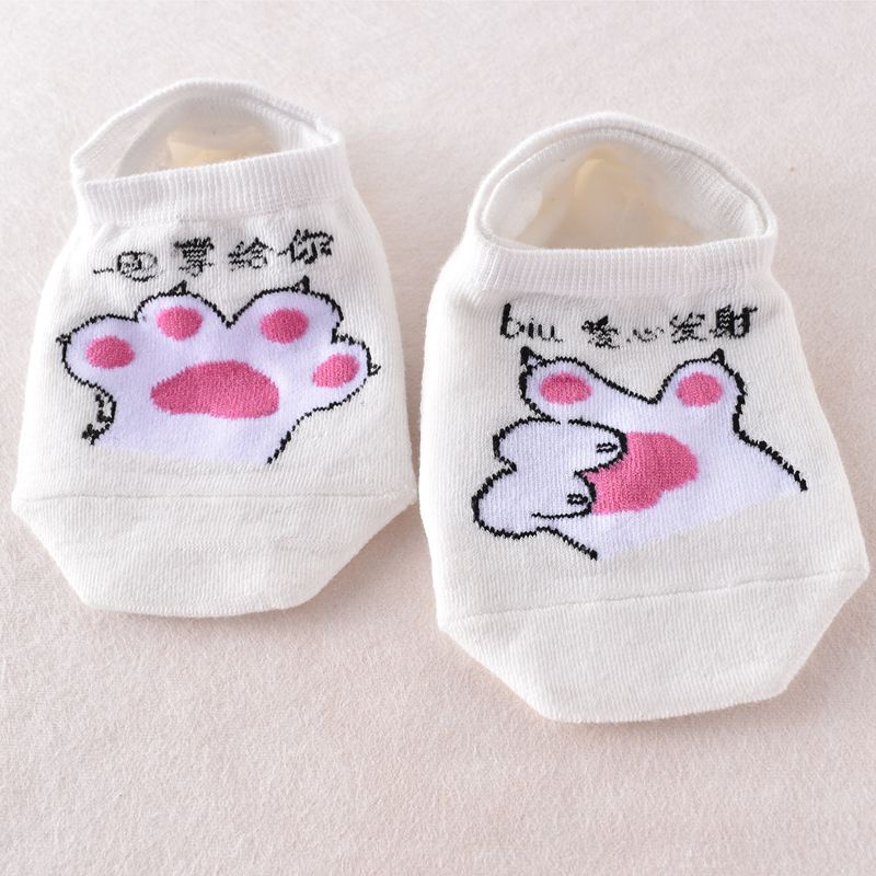 Vớ Thuyền Mỏng Màu Trắng Miệng Nông In Hình Chân Mèo Hoạt Hình Dễ Thương Không Rơi Thời Trang Mùa Hè